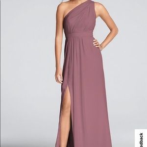 Long One-Shoulder Crinkle Chiffon Dress